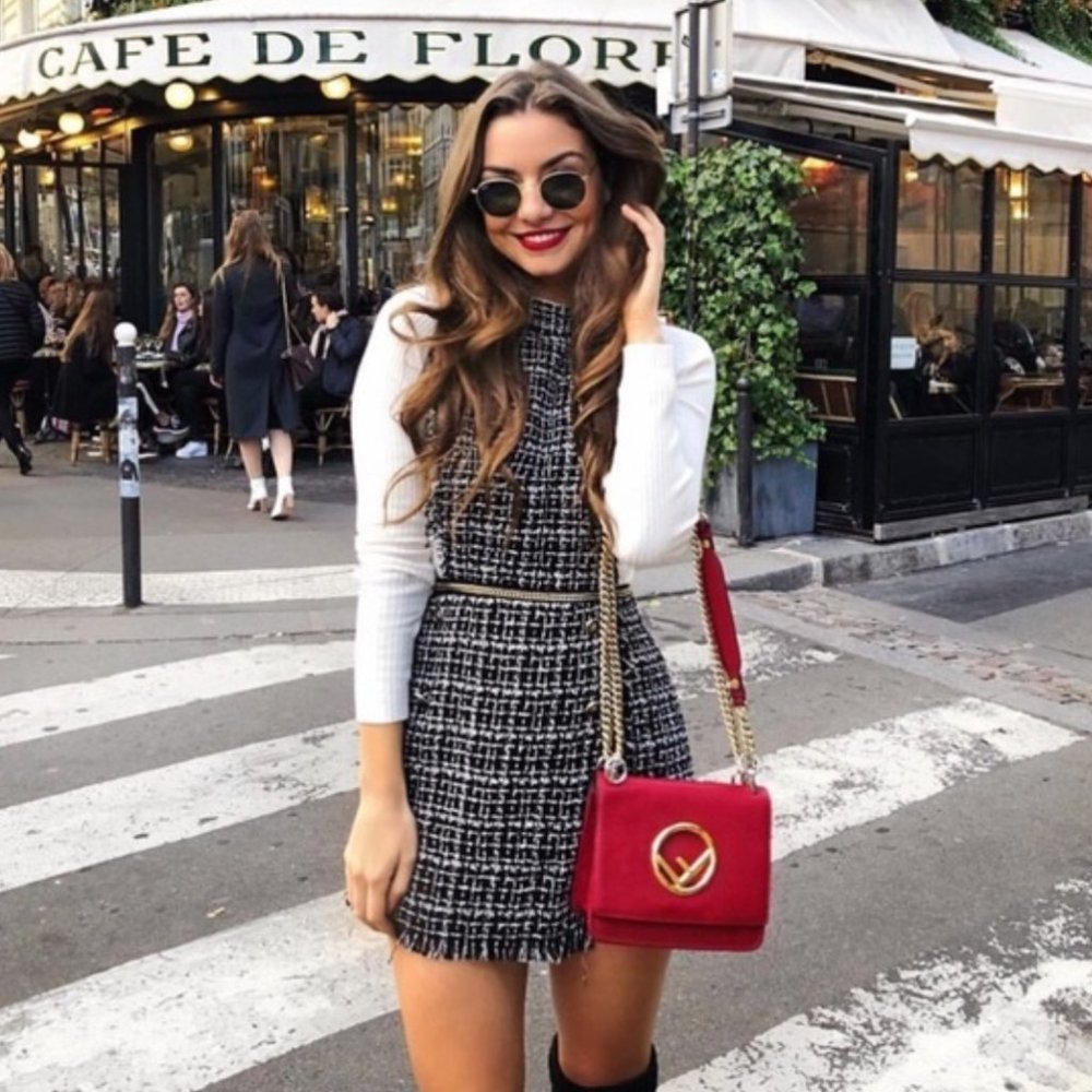 Zara Black Tweed & White Romper Skort with Chain Detail